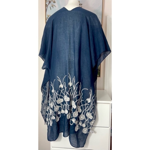 Lava Accessories Navy Blue Floral Embroidered Open Kimono Lightweight One Size - Picture 8 of 10